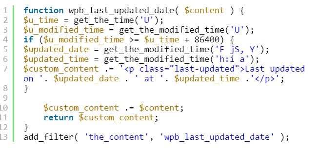 WordPress zobrazování datumu funkce kódu