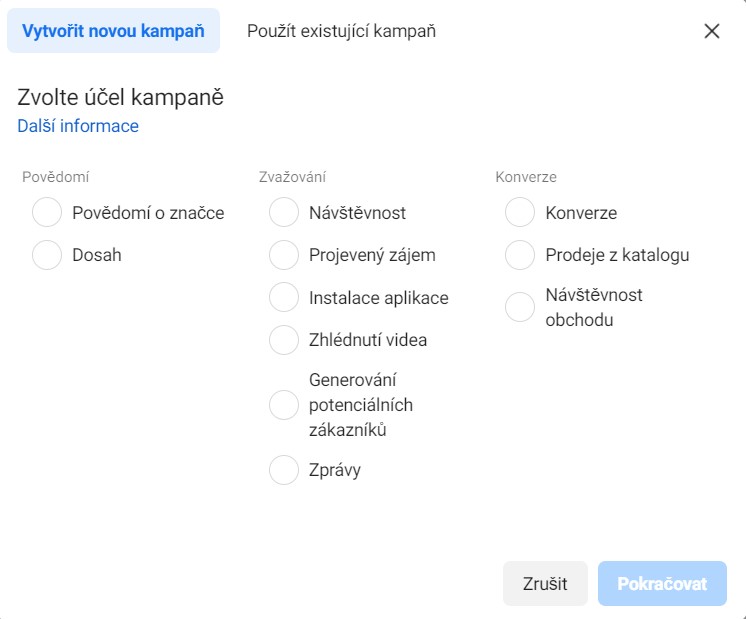 Správný výběr cíle kampaně na Instagramu a Facebooku