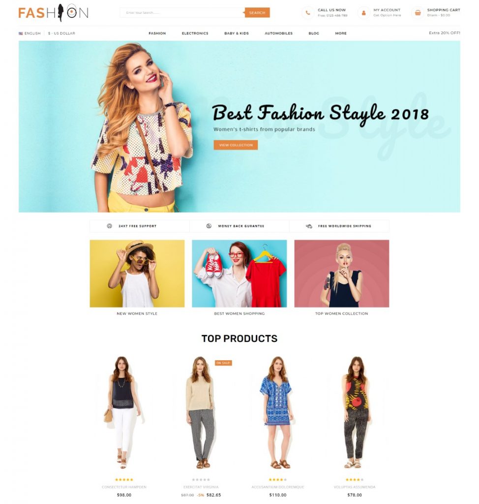 Ukázka Prestashop šablony Fashion